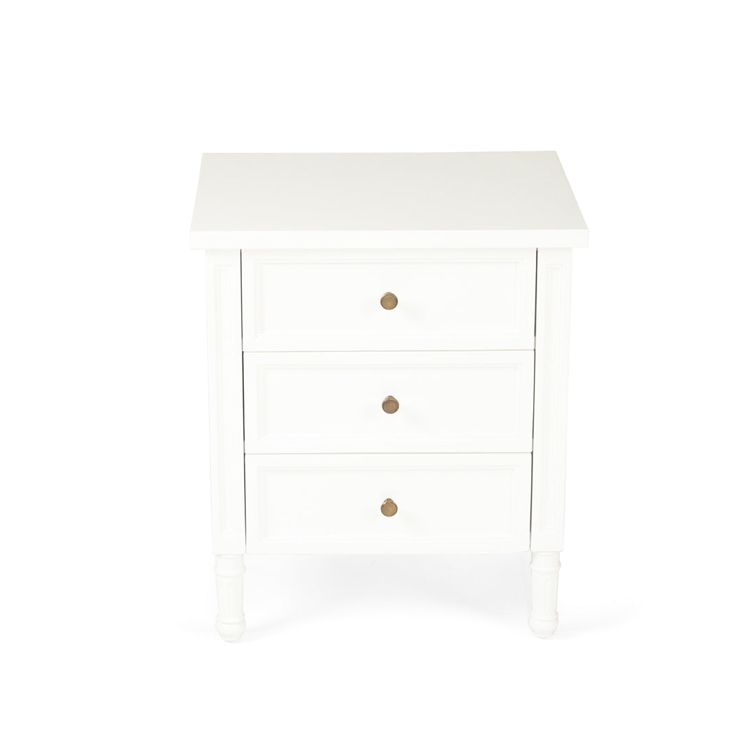 Hamilton Bedside Table - 3 Drawer - White - SEATONES
