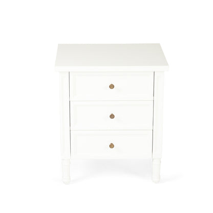 Hamilton Bedside Table - 3 Drawer - White - SEATONES