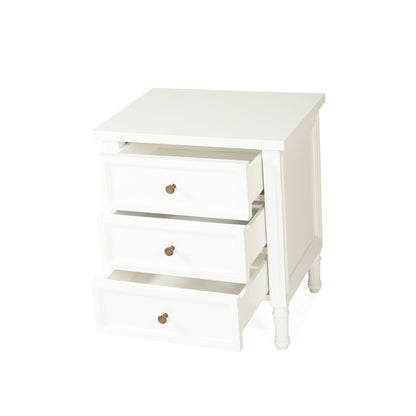Hamilton Bedside Table - 3 Drawer - White - SEATONES
