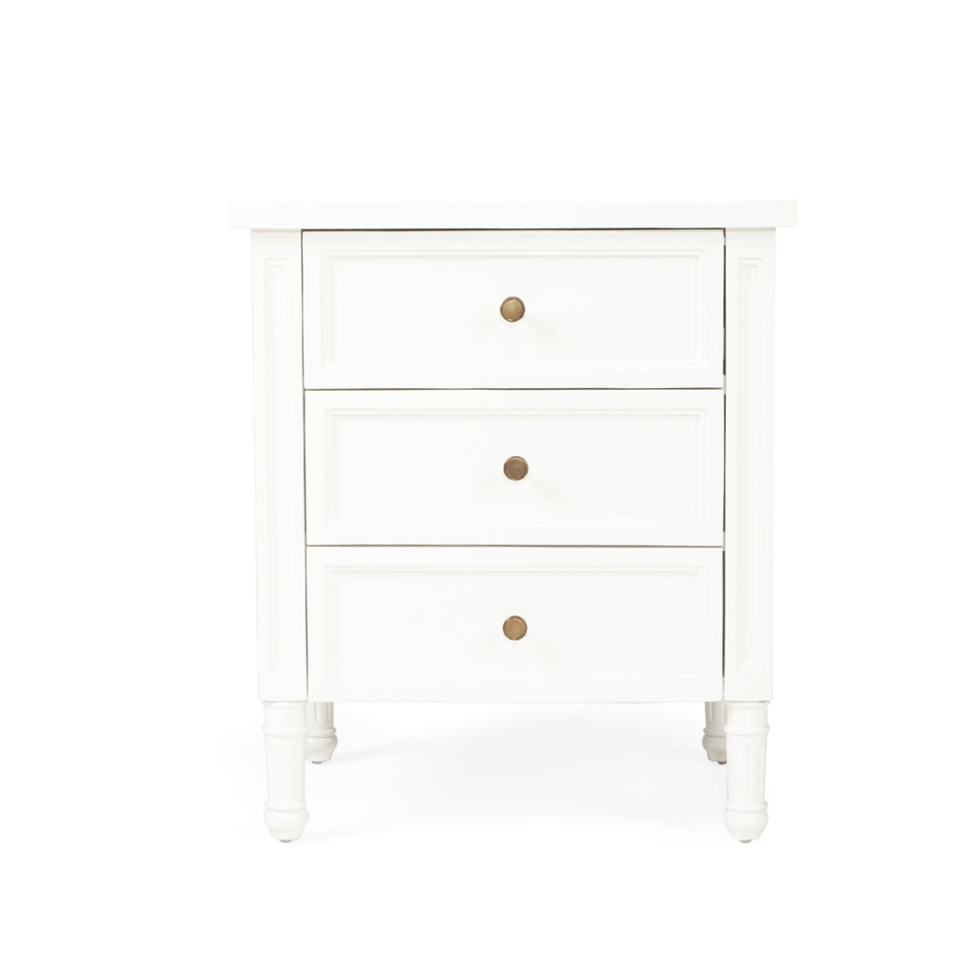 Hamilton Bedside Table - 3 Drawer - White - SEATONES