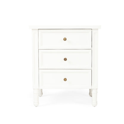 Hamilton Bedside Table - 3 Drawer - White - SEATONES