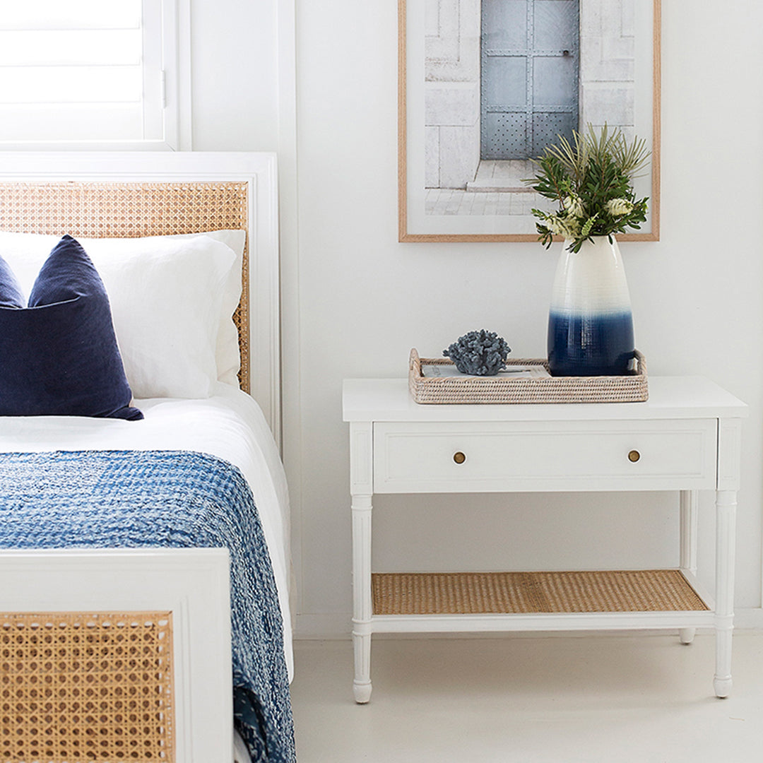 Hamilton Cane Bedside Table - White - 91cm Wide - SEATONES