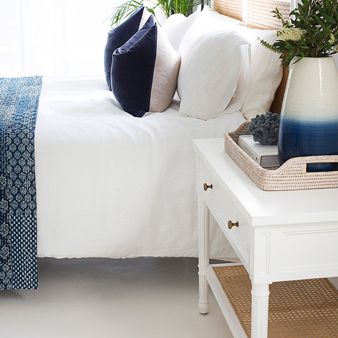 Hamilton Cane Bedside Table - White - 91cm Wide - SEATONES