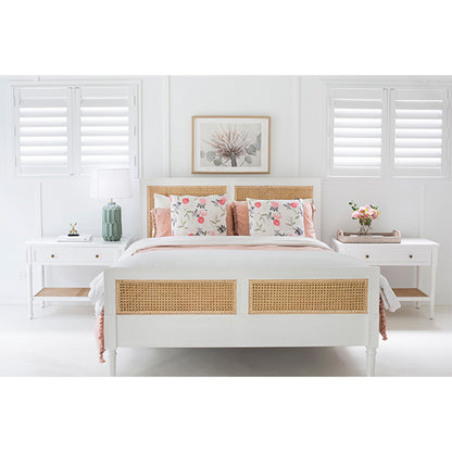 Hamilton Cane Bedside Table - White - 91cm Wide - SEATONES