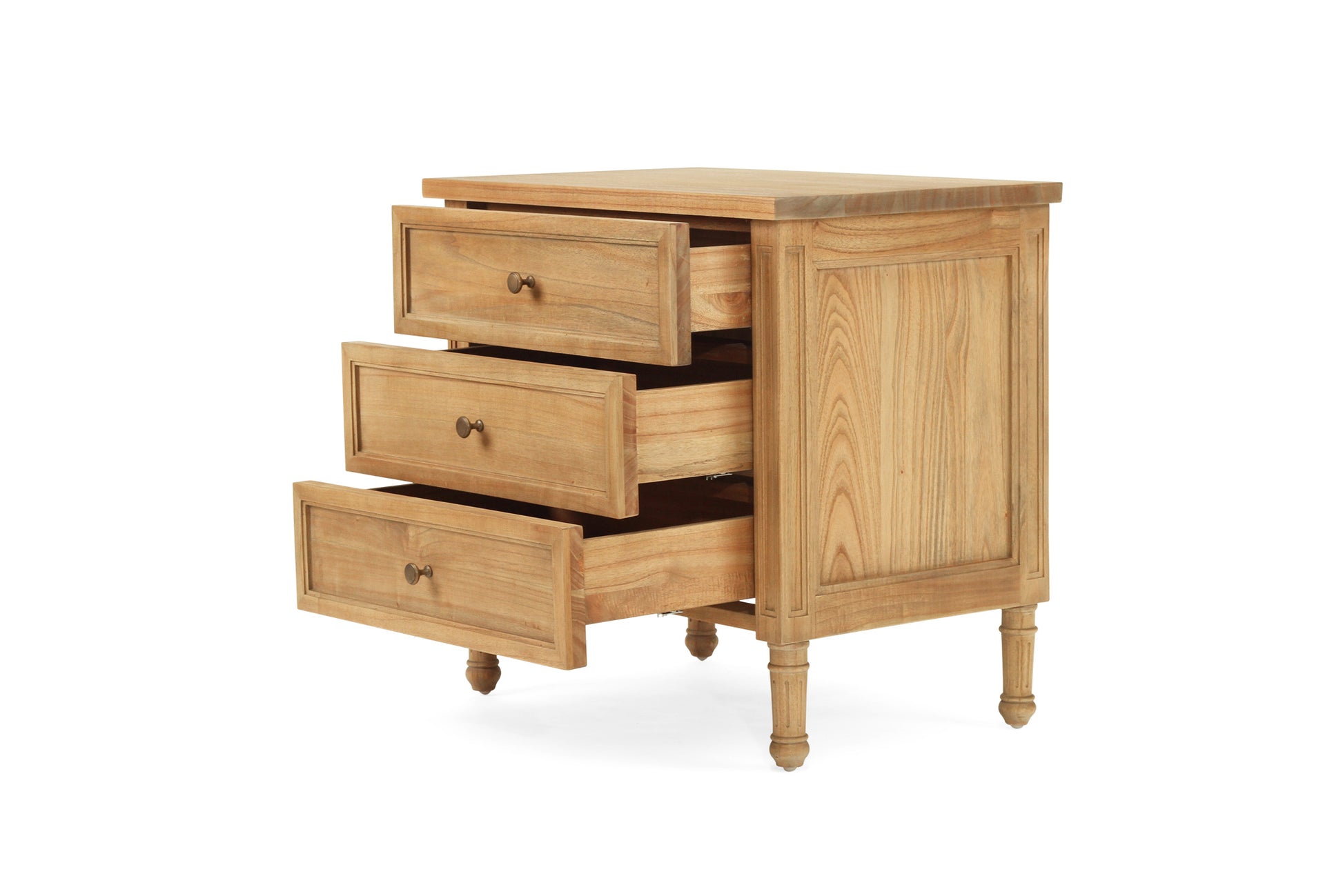 Hamilton Cane Bedside Table - Weathered Oak - 70cm - 3 Drawer - SEATONES