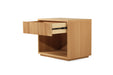 Angled open drawer view of Harlow Bedside Table – Natural highlighting fluted detailing and storage space