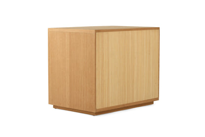 Rear angled view of Harlow Bedside Table – Natural showcasing smooth timber back panel
