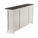 Rear angled view of the Halifax Contrast Buffet Console Table showing the dark timber top and white panelled back.