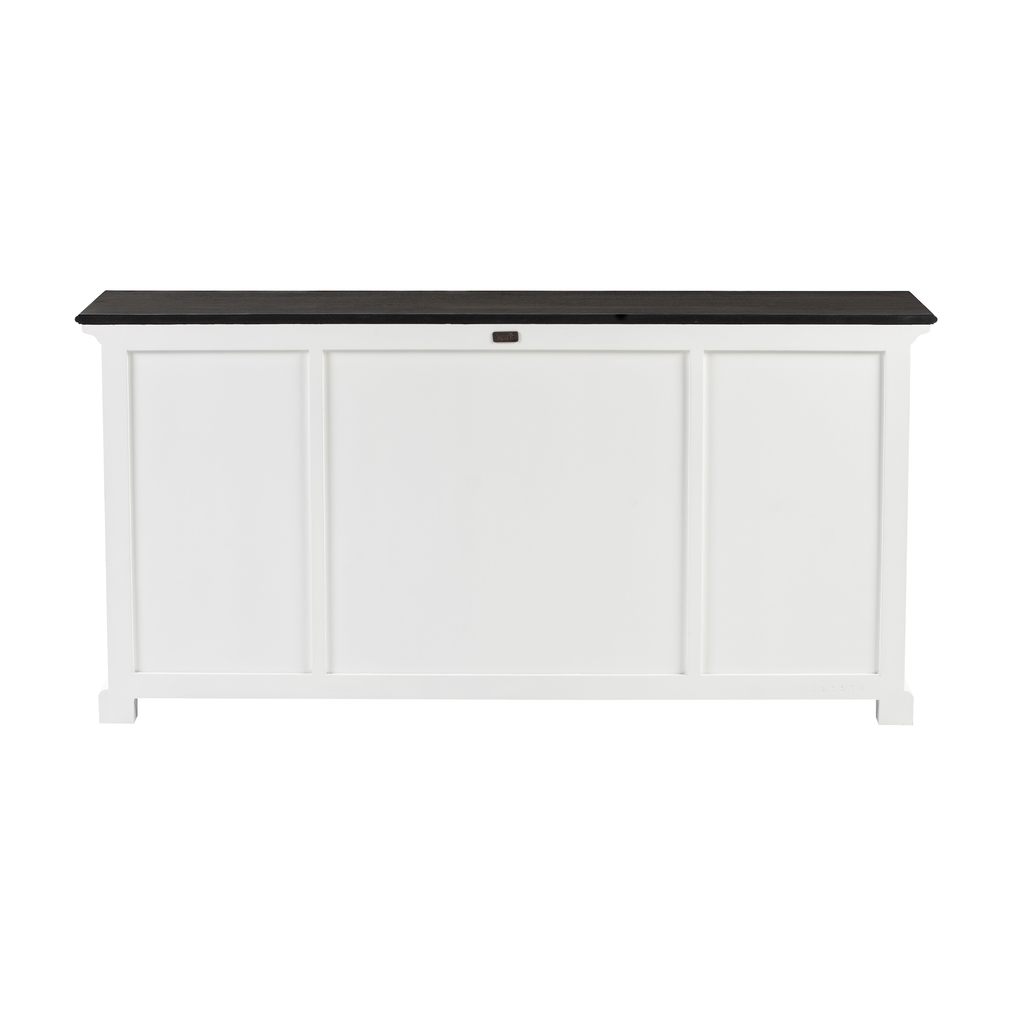 Back view of the Halifax Contrast Buffet Console Table featuring a white painted panelled back and dark timber top.