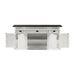 Front view of the Halifax Contrast Buffet Console Table with drawers and cupboard doors open, showing internal storage shelves.