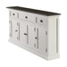 Angled view of the Halifax Contrast Buffet Console Table with drawers and cupboard doors open, showing generous internal storage.