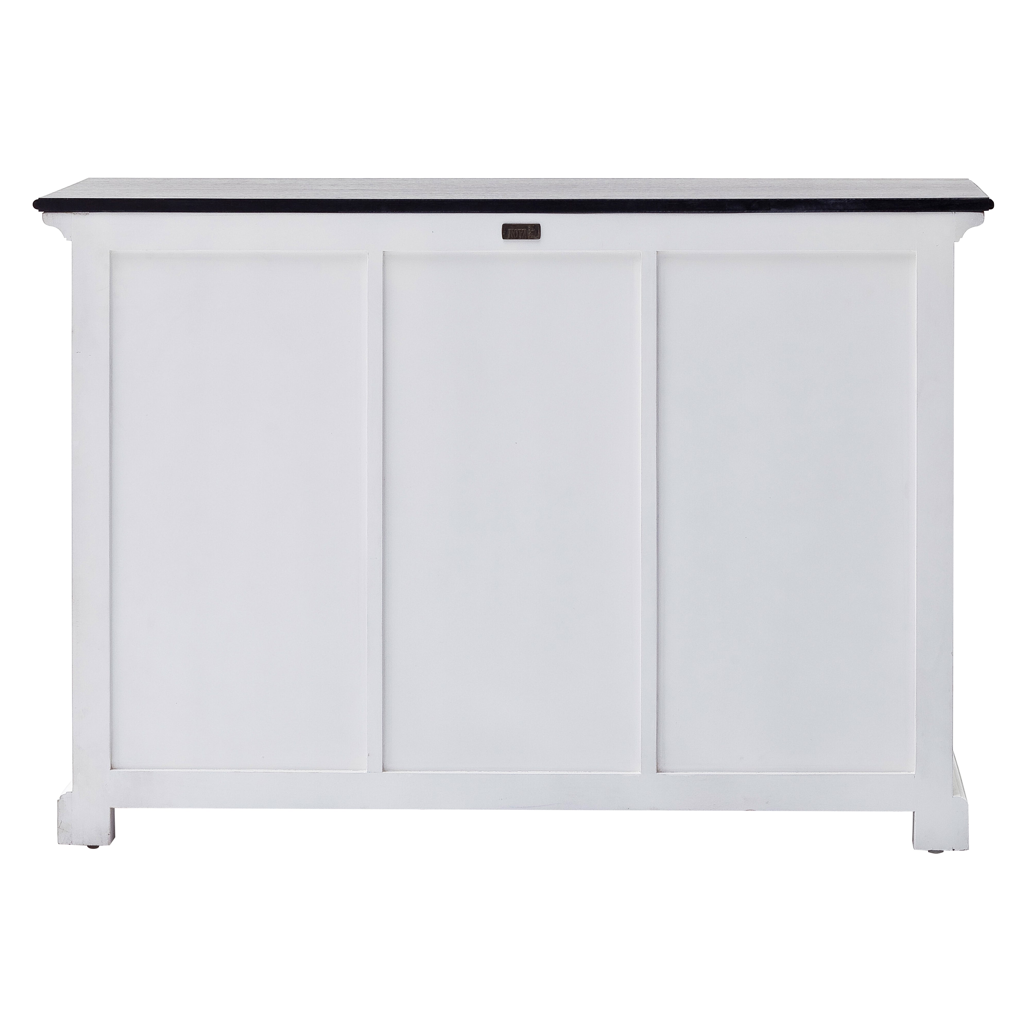 Rear view of the Halifax Contrast Buffet with 2 Baskets, showing the white panelled back and black timber top.