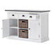 Angled view of the Halifax Contrast Buffet with 2 Baskets, showing one drawer open, one cupboard door open and the woven baskets in place.