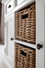 Close-up of the Halifax Contrast Buffet with 2 Baskets, showing the open centre shelving and woven basket storage.