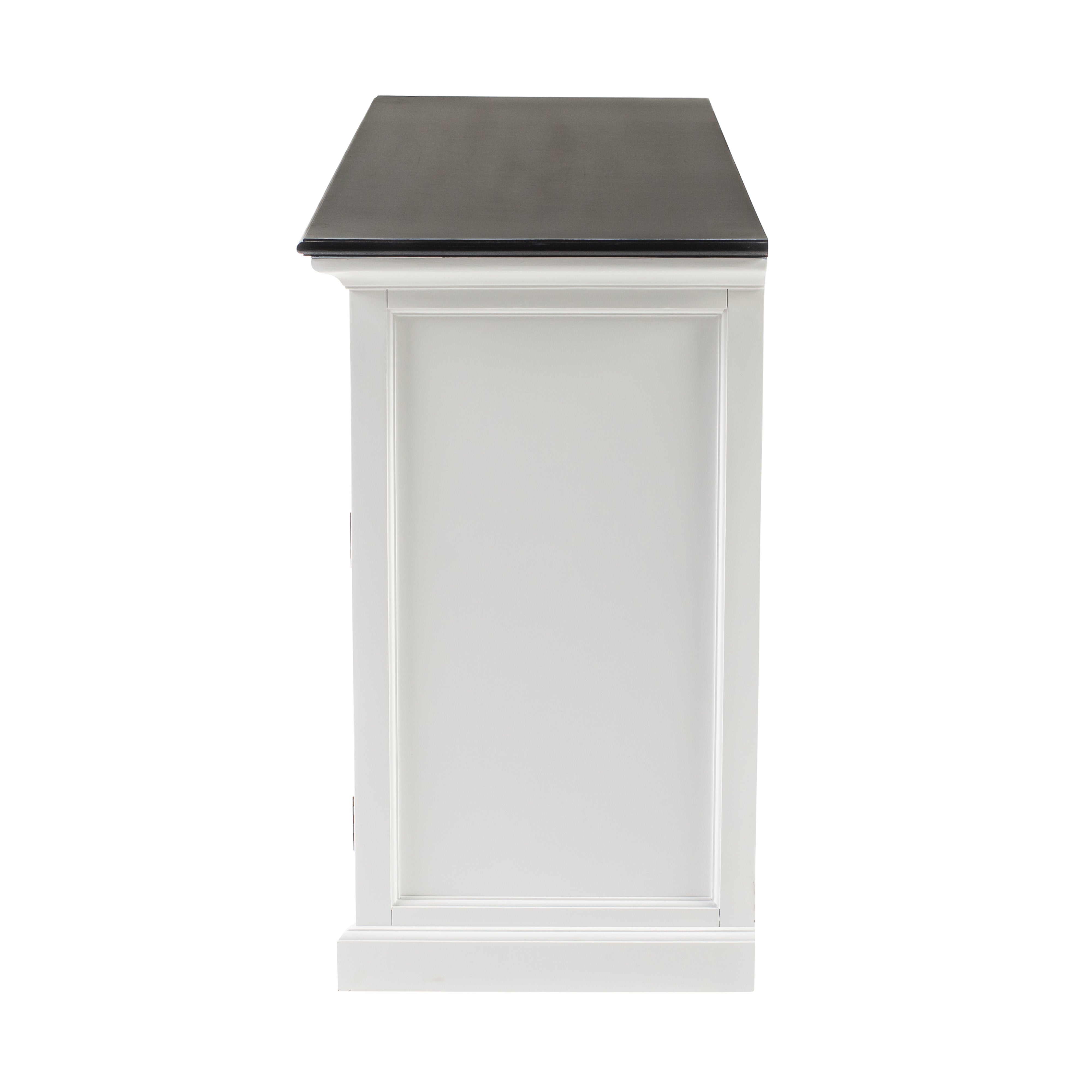 Side view of the Halifax Contrast Buffet showing the white panelled side, black timber top and classic coastal profile.