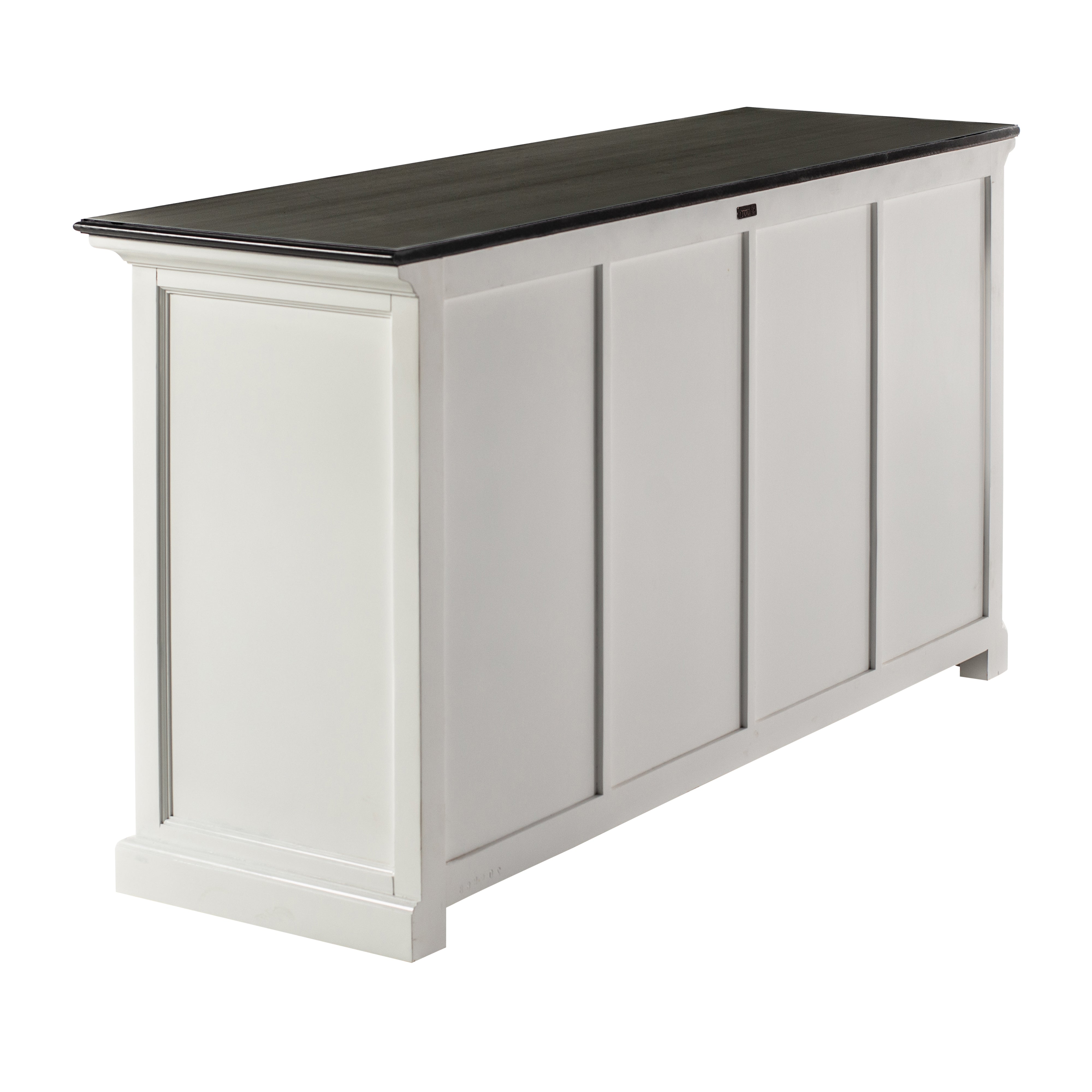 Back angled view of the Halifax Contrast Buffet showing white panelled rear and contrast black timber top.