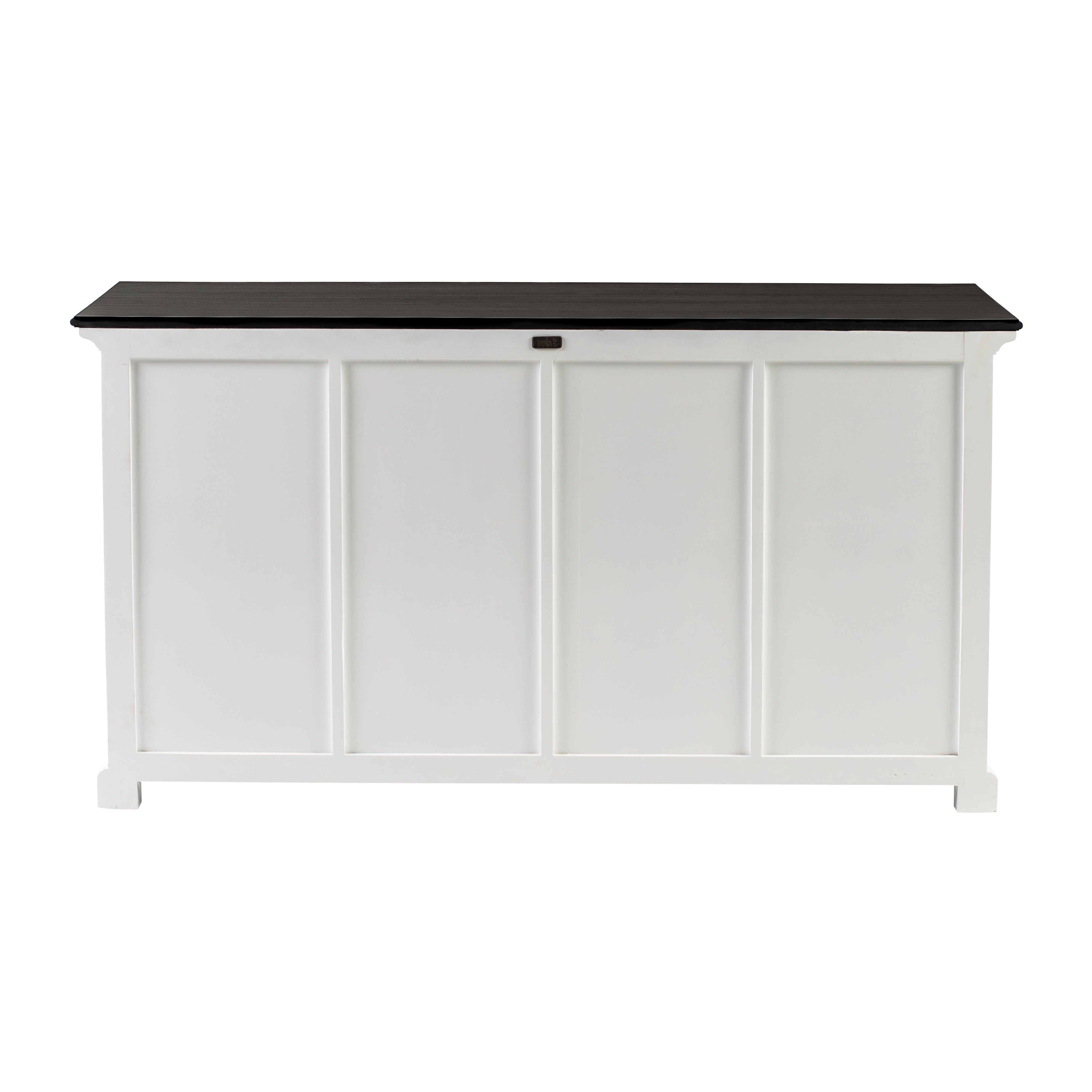 Back view of the Halifax Contrast Buffet showing white panelled rear and contrast black timber top.