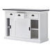 Angled view of the Halifax Contrast Buffet with Sliding Doors, with one drawer open and the sliding doors partly open to reveal internal shelf storage.