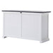 Close-up of the recessed metal handle on the sliding door of the Halifax Contrast Buffet with Sliding Doors.