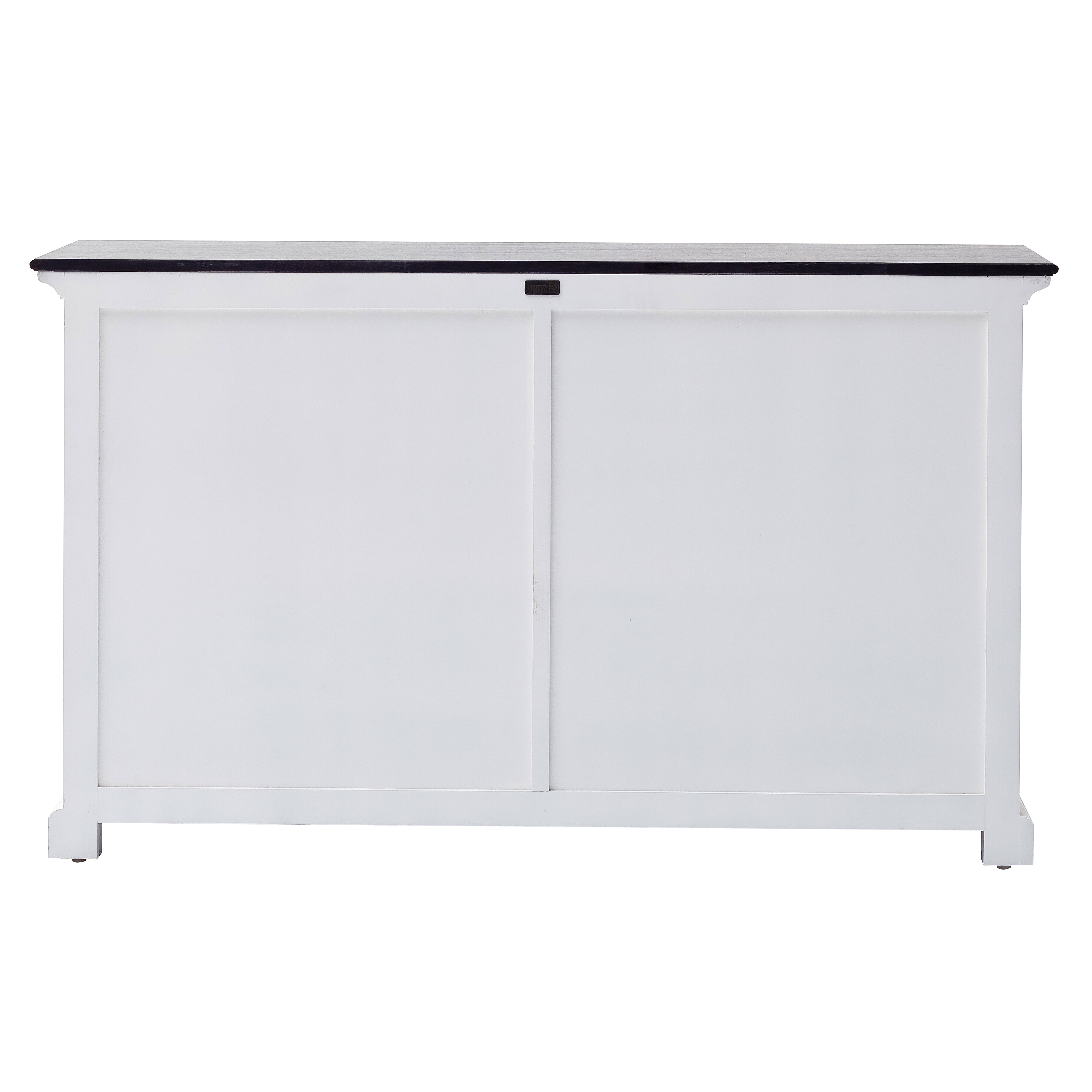 Back view of the Halifax Contrast Classic Buffet showing the white panelled rear and black timber top.