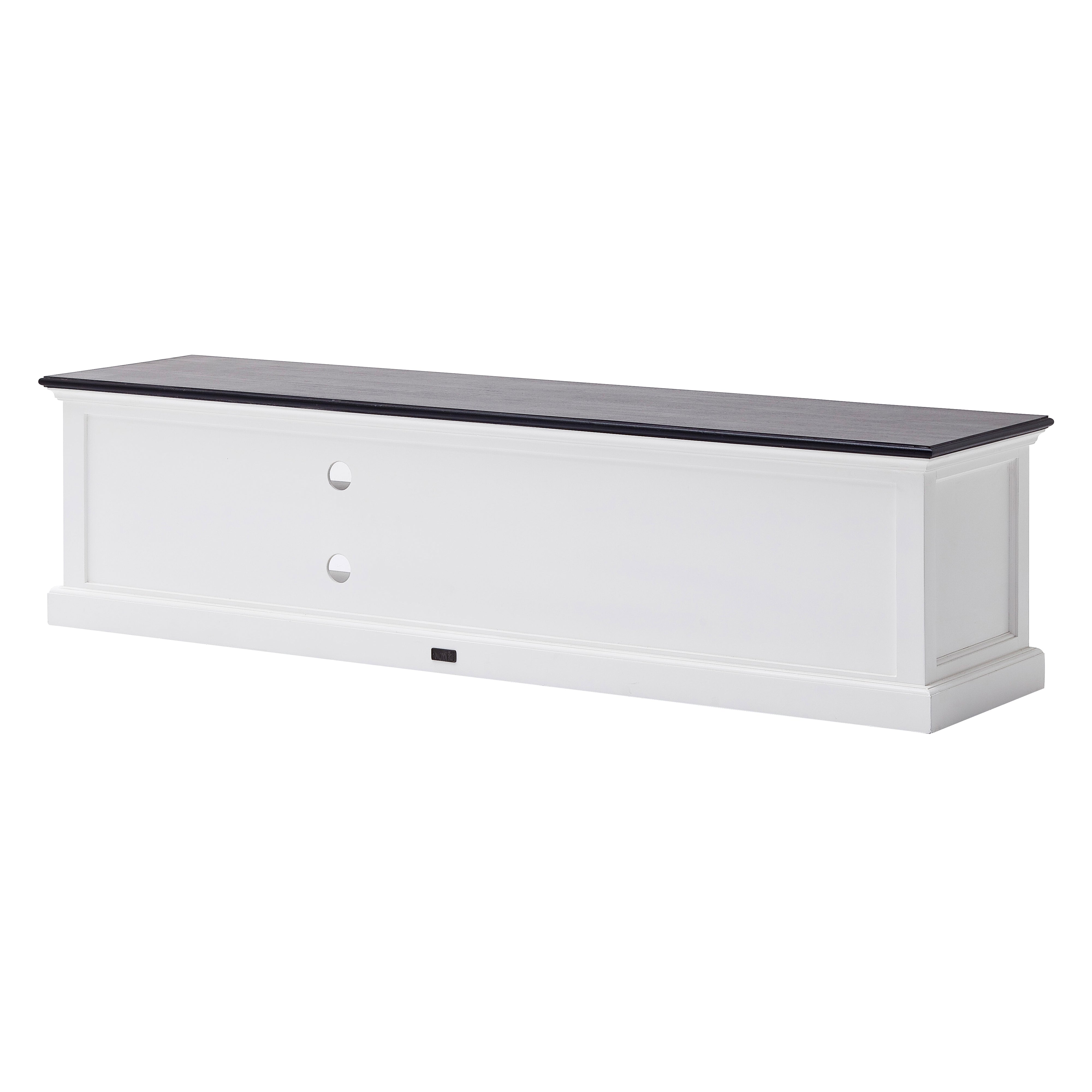 Rear view of the Halifax Contrast Large Entertainment Unit showing the white panelled back and dark timber top.