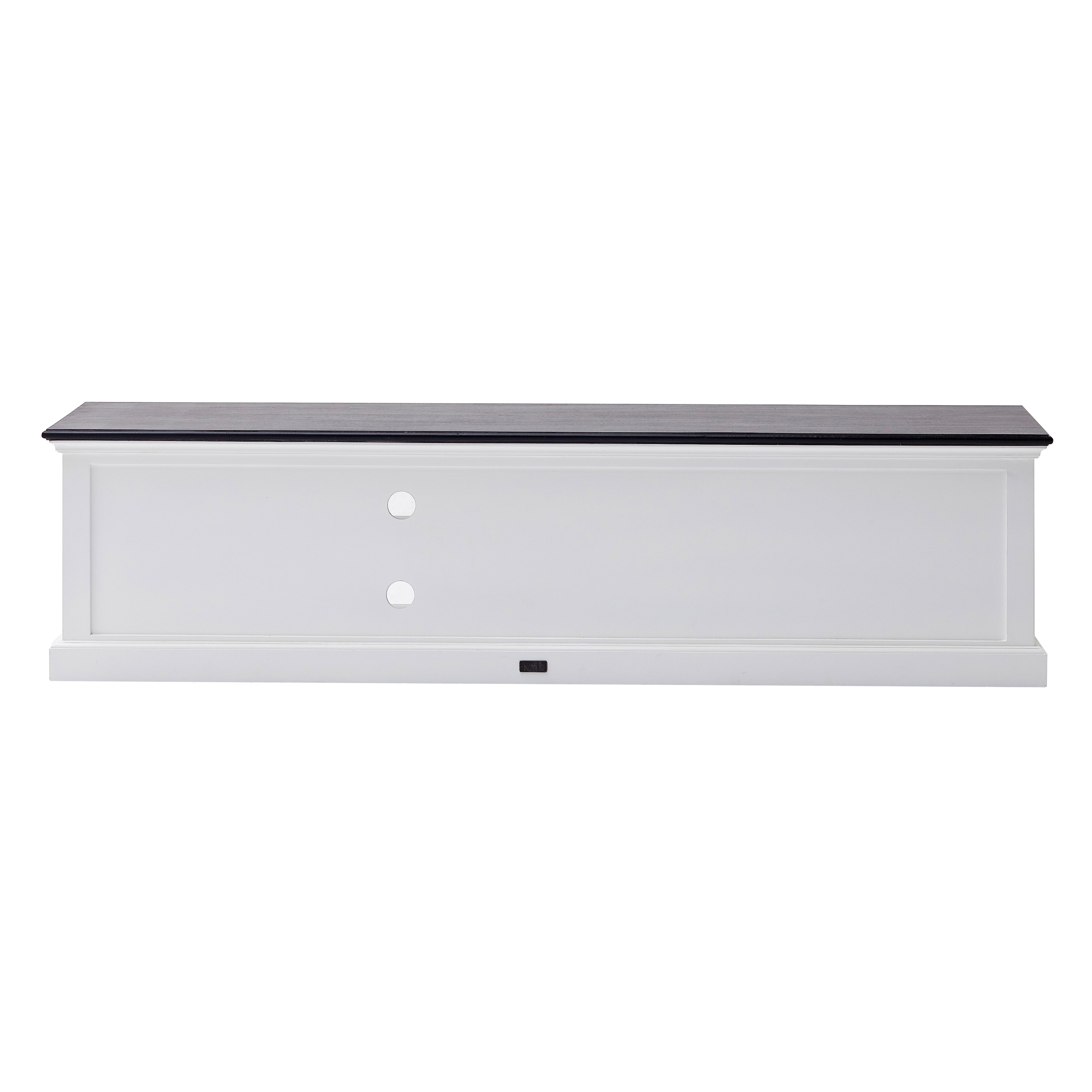 Back view of the Halifax Contrast Large Entertainment Unit showing two cable holes and the white panelled rear.