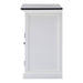Side view of the Halifax Contrast Small Buffet showing the white panelled side, black timber top and classic moulded profile.