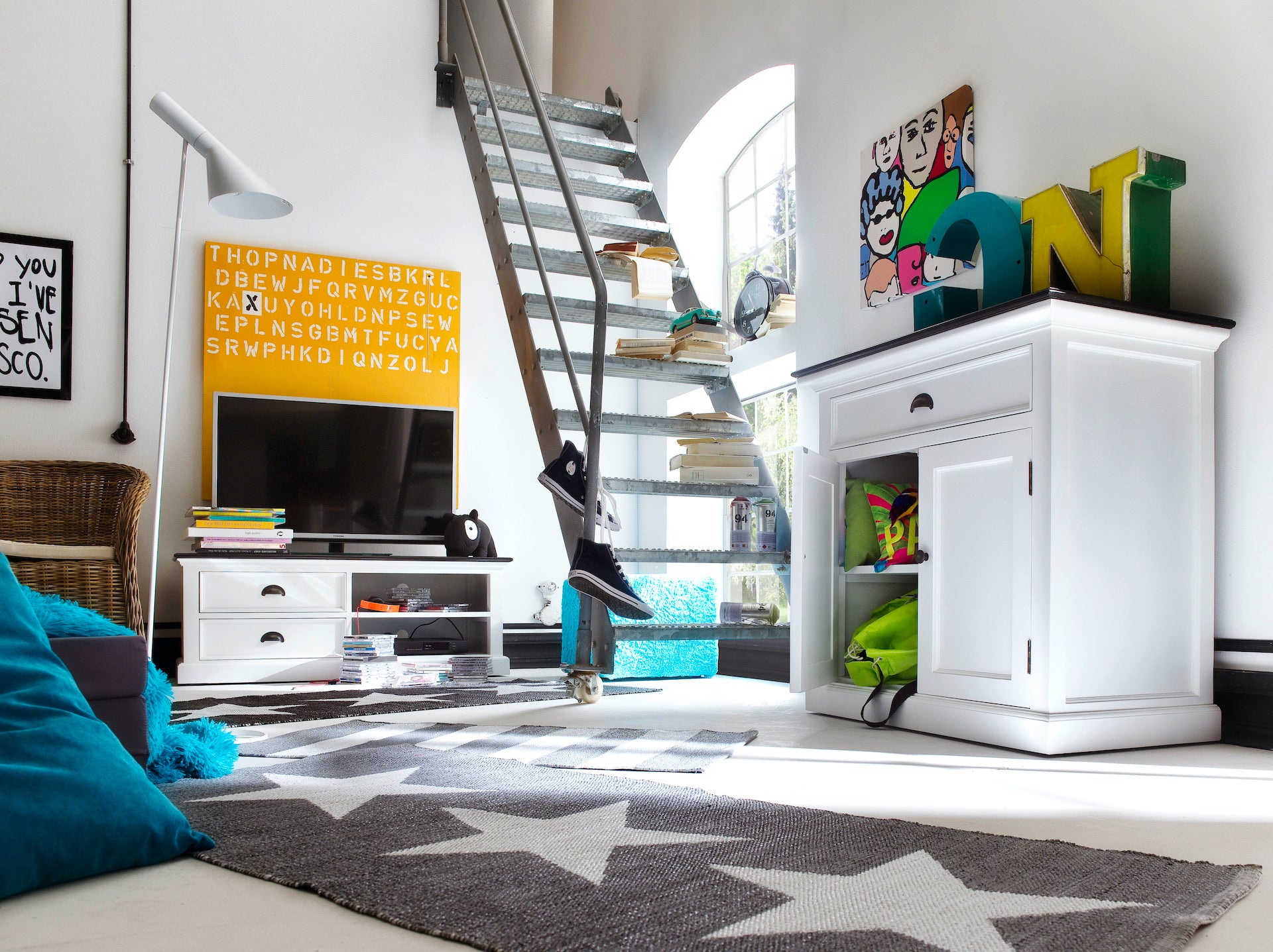 Halifax Contrast Small Buffet shown with the cupboard doors open, revealing a spacious internal shelf.