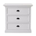 Front view of the Halifax Grand Bedside Drawer Unit with three stacked drawers, black cup handles and a white painted finish.