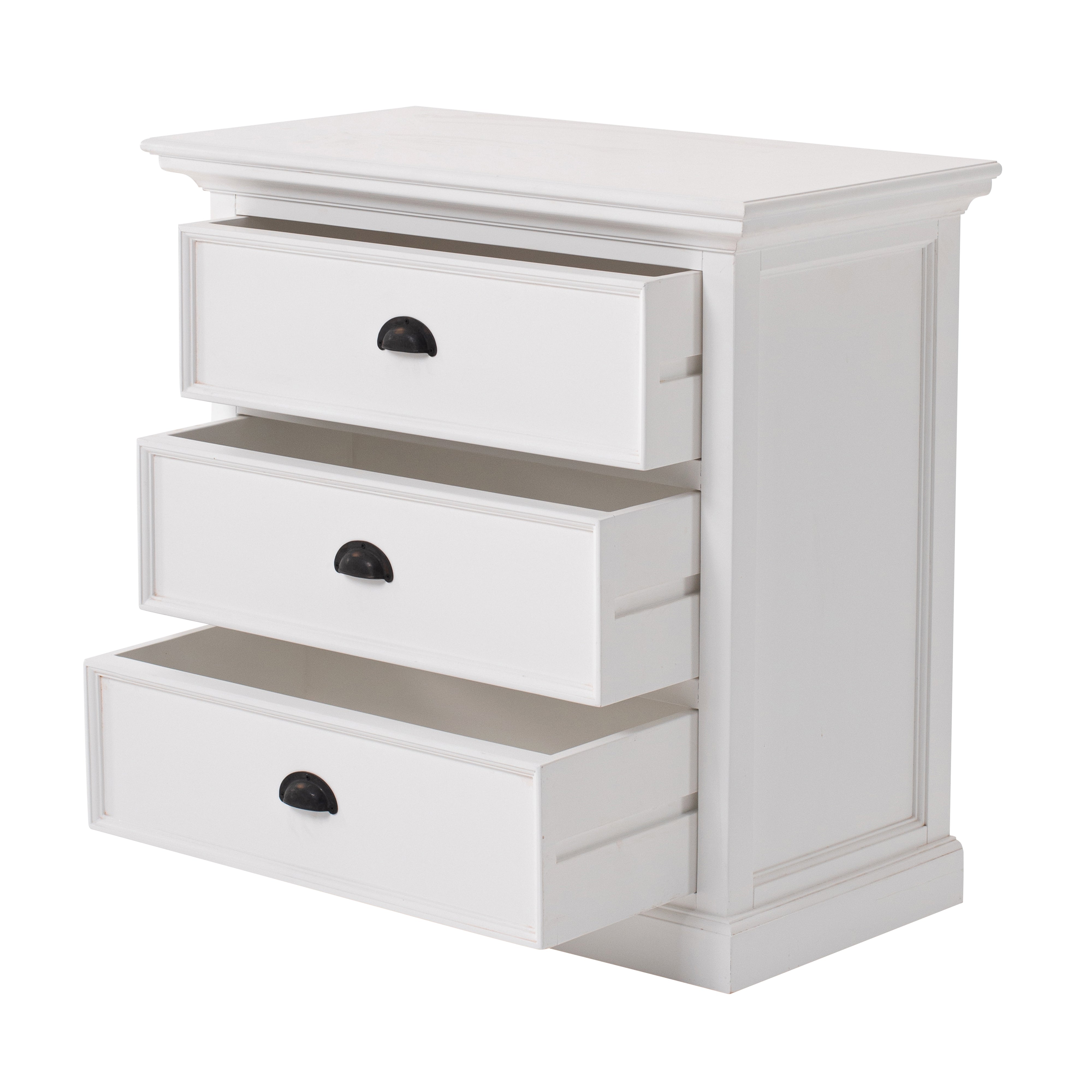 Angled product view of the Halifax Grand Bedside Drawer Unit with all three drawers open, showing generous drawer storage.