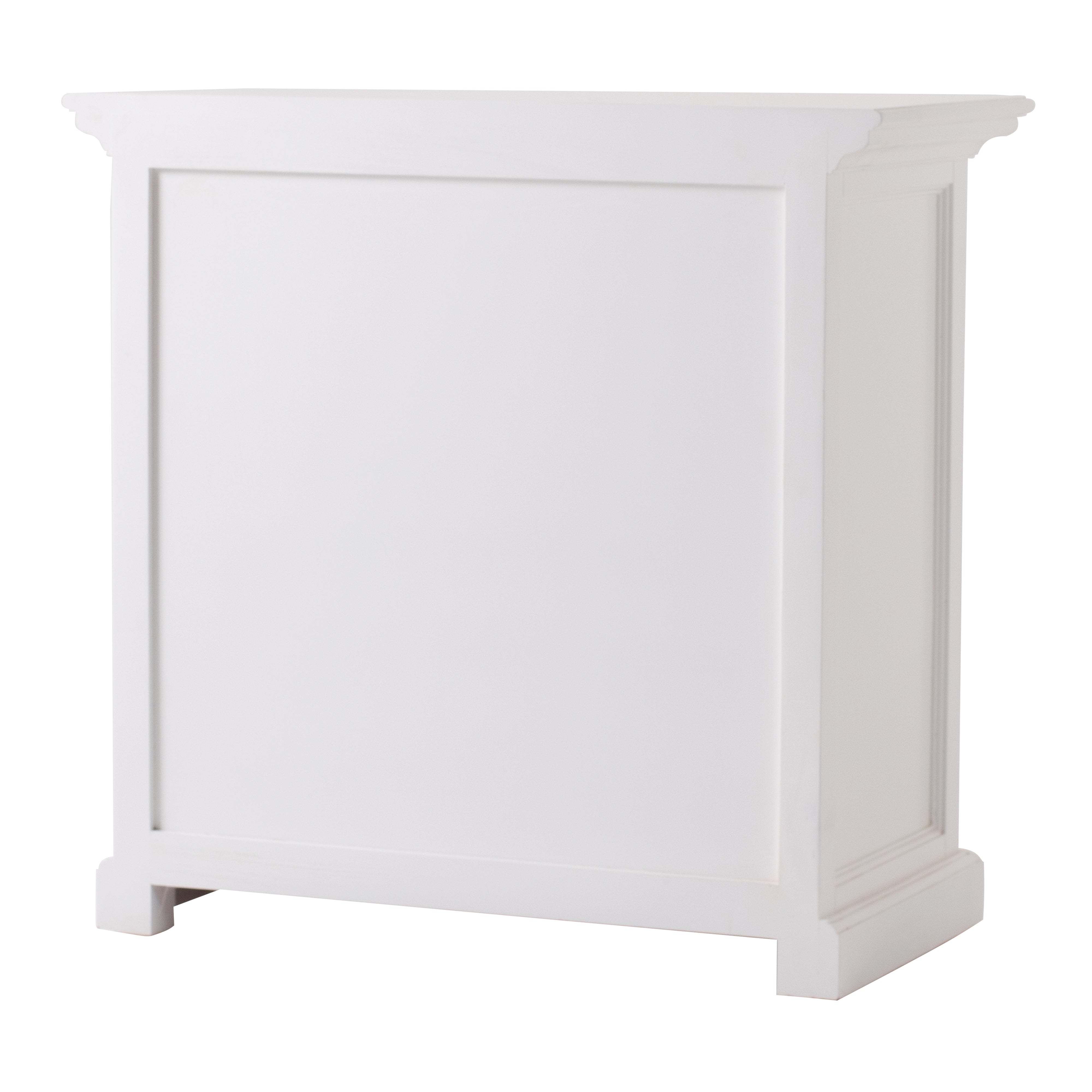 Back view of the Halifax Grand Bedside Table showing the white painted panelled rear and simple square base.