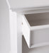Close-up of the open drawer on the Halifax Grand Bedside Table showing the white painted finish and moulded edge detail.