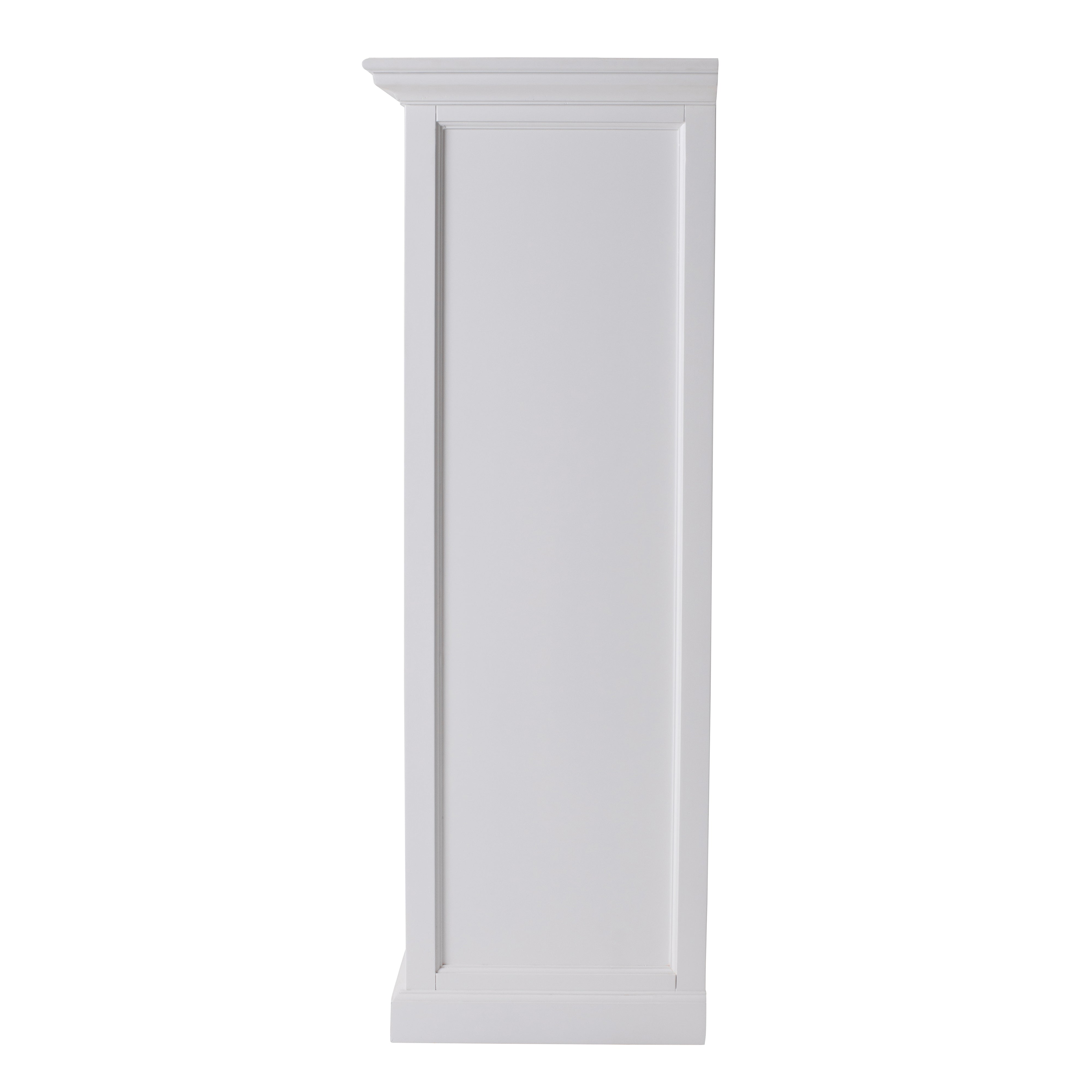 Side view of the Halifax Grand Storage Unit with Basket Set showing the white panelled side and classic moulded base.