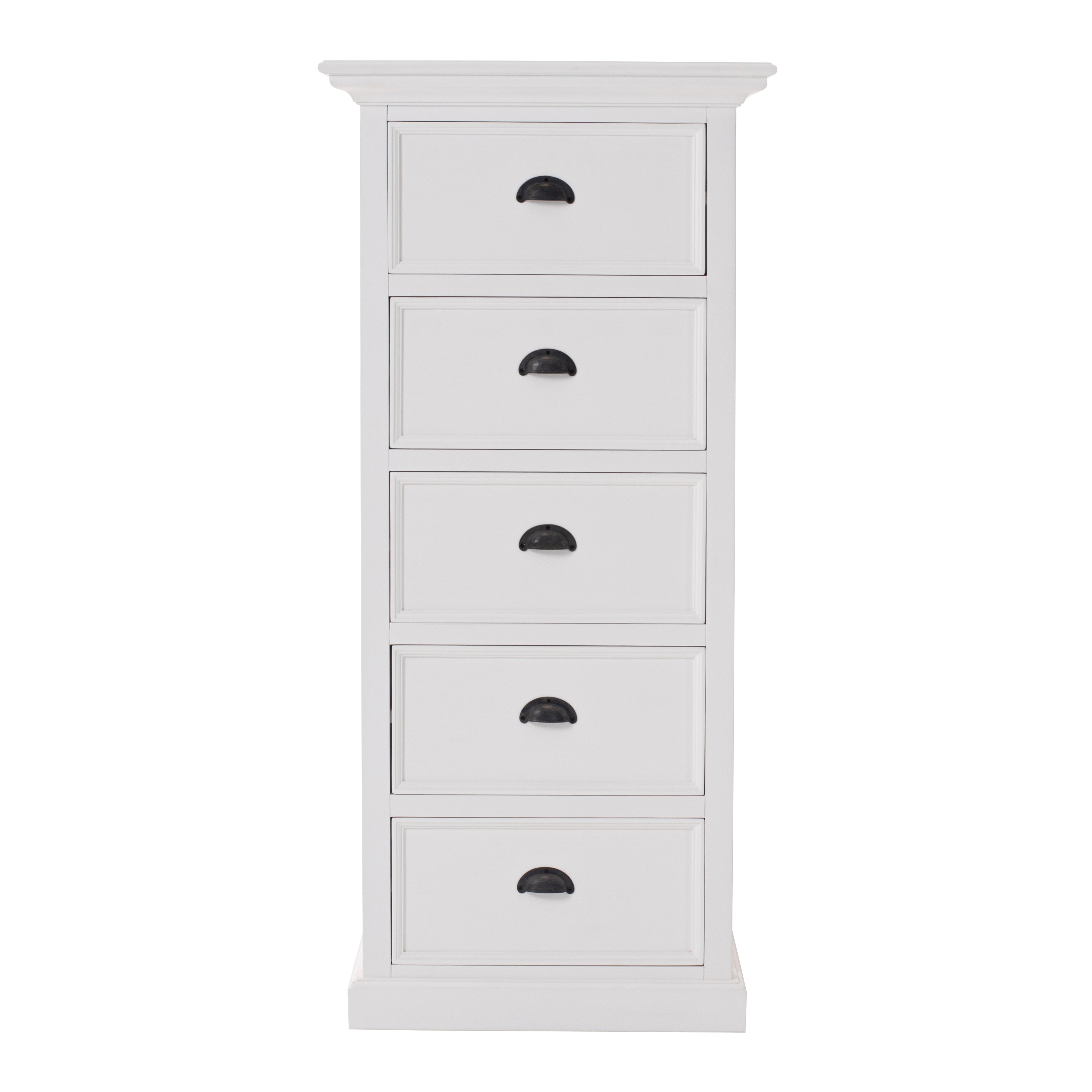 Front view of the Halifax Grand Storage Unit with Drawers featuring five stacked drawers with black cup handles.
