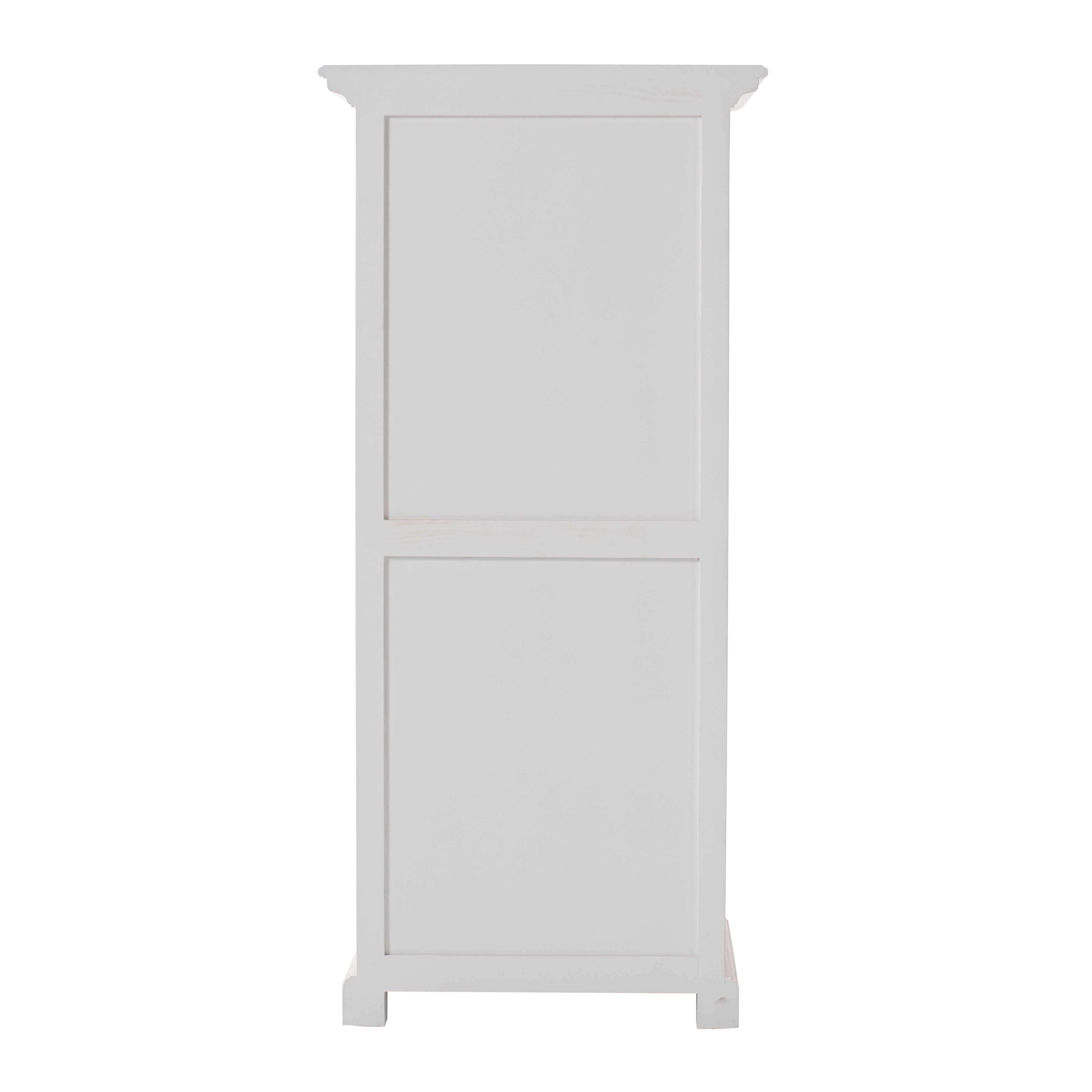 Side view of the Halifax Grand Storage Unit with Drawers showing the white panelled side, tall narrow shape and plinth base.