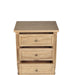 Front view of Hamilton 3 drawer bedside table – Natural with three drawers partially open.