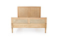 Front product view of Hamilton Cane Super King Bed in Weathered Oak with natural cane headboard and footboard detailing