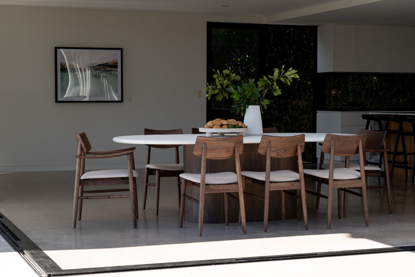 Harlow Armchair - Walnut - Linen Seat