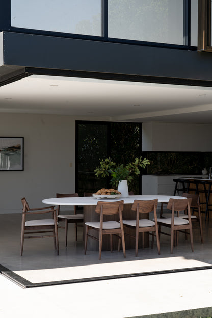 Harlow Dining Chair - Walnut with Linen Seat