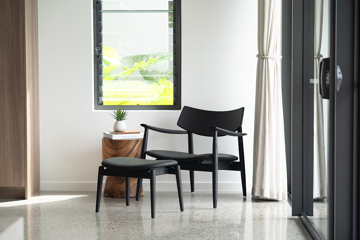 Harlow Foot Stool - Black with Leather