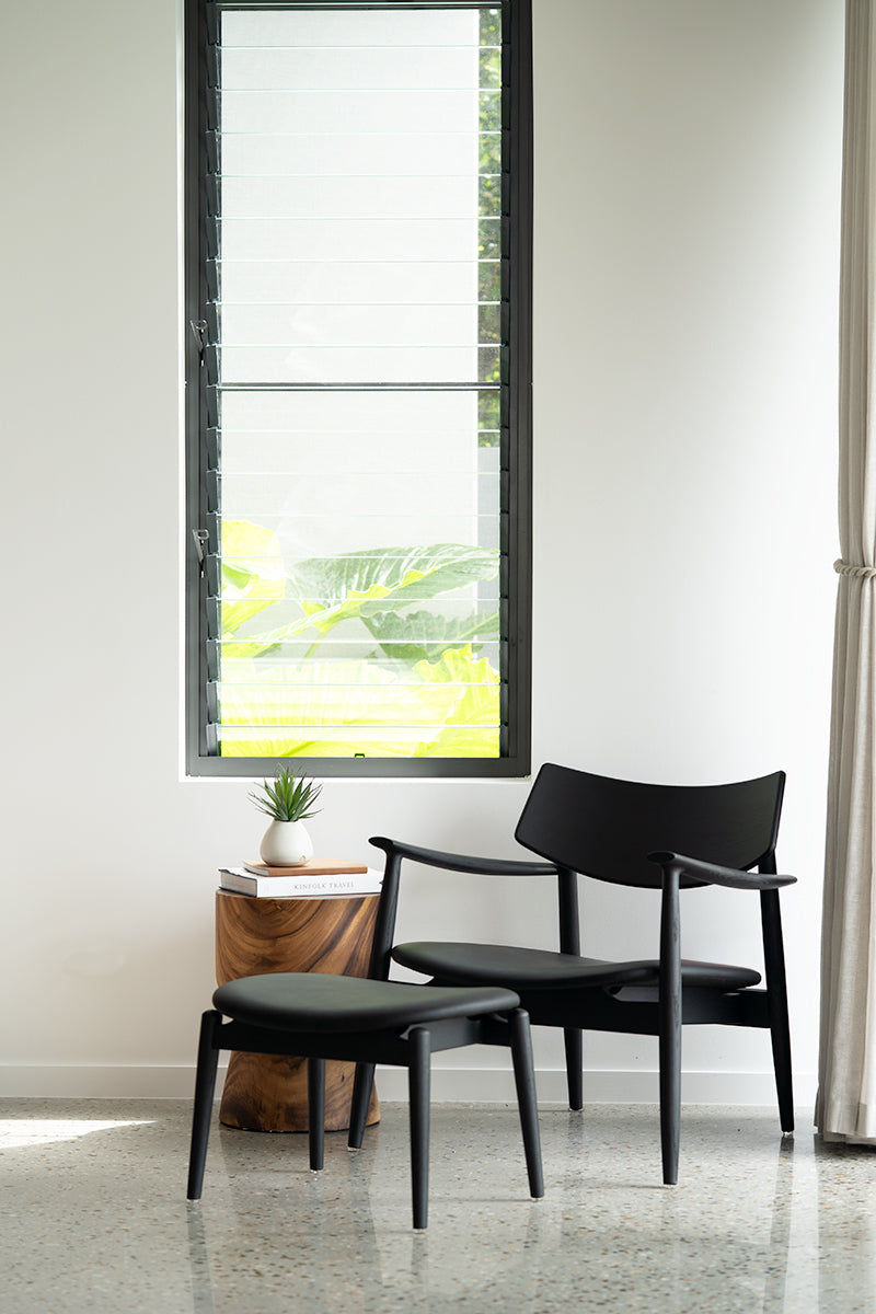 Harlow Foot Stool - Black with Leather