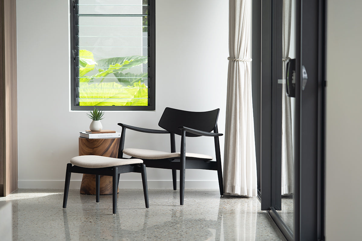 Harlow Foot Stool - Black with Linen