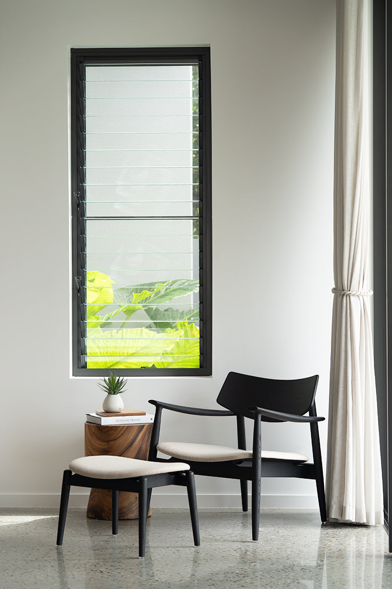 Harlow Foot Stool - Black with Linen
