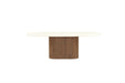Straight front view of Harlow Oval Coffee Table - Walnut Base isolated on white background showcasing oval top and solid pedestal base.