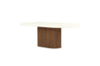 Angled front view of Harlow Oval Coffee Table - Walnut Base emphasising organic oval shape and minimalist design.