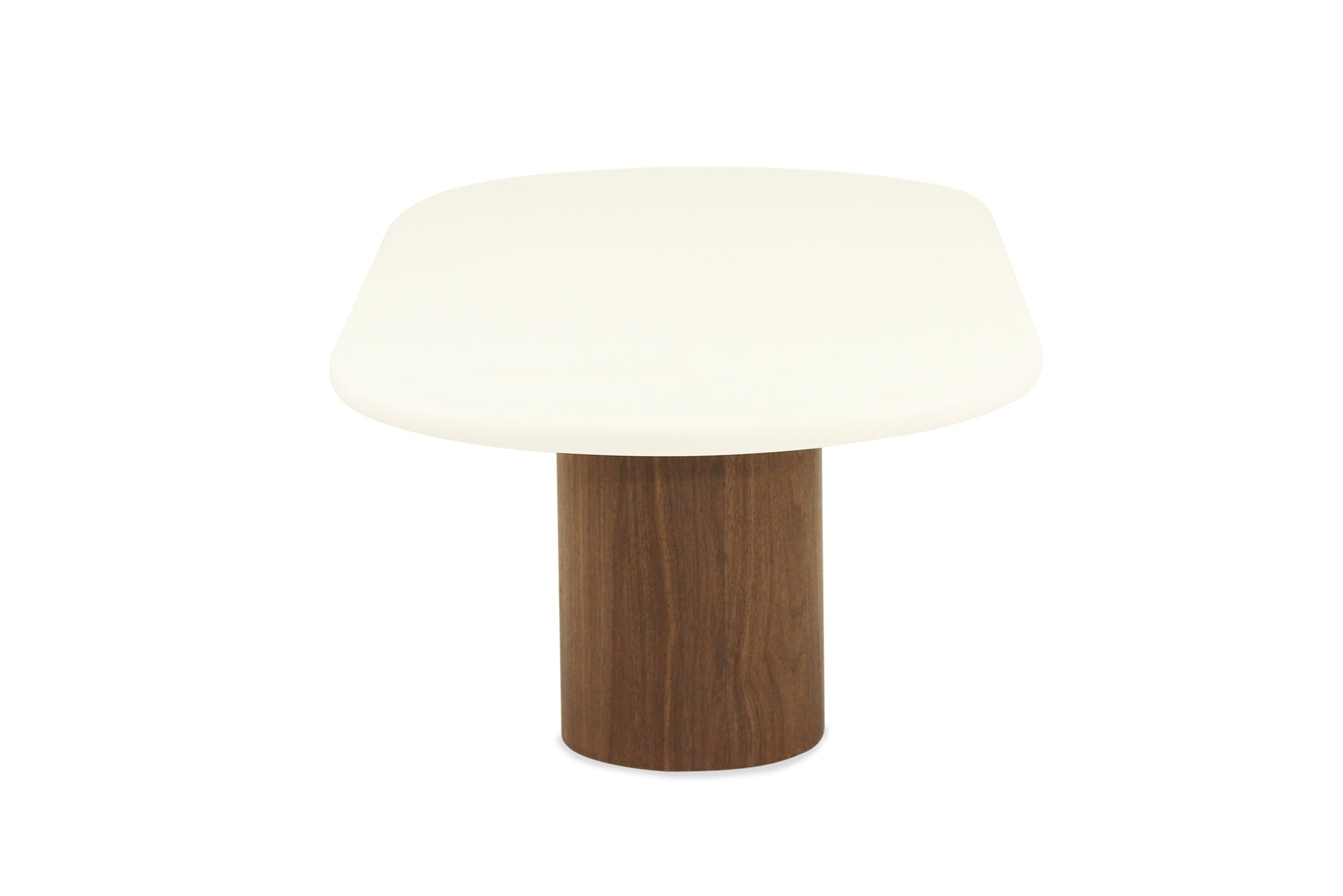 Front view of Harlow Oval Coffee Table - Walnut Base showcasing soft oval silhouette and solid timber construction.