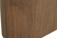 Close-up detail view of Harlow Oval Coffee Table - Walnut Base highlighting rich walnut grain on curved pedestal base.