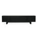 Front view of Iluka four-door entertainment unit in matte black with woven cane front doors