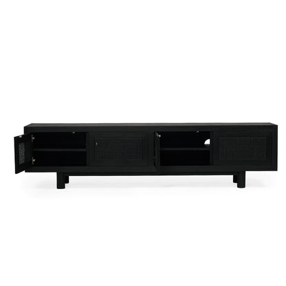Iluka entertainment unit with one door open, revealing concealed storage shelves