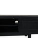 Front detail of Iluka Four Door Entertainment Unit – Black showing centre shelf, cable cut-out and cane doors